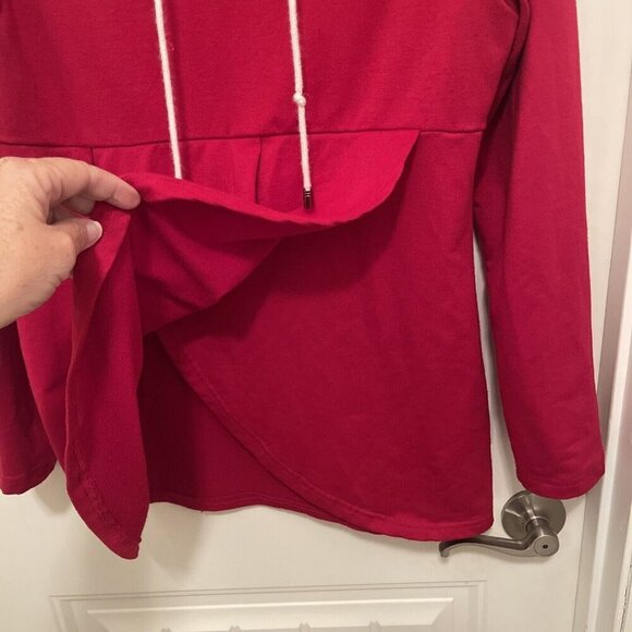 Pullover Hoodie Long Sleeves Casual Asymmetric Hem Top Women’s Sz M , Deep Red - Picture 2 of 12